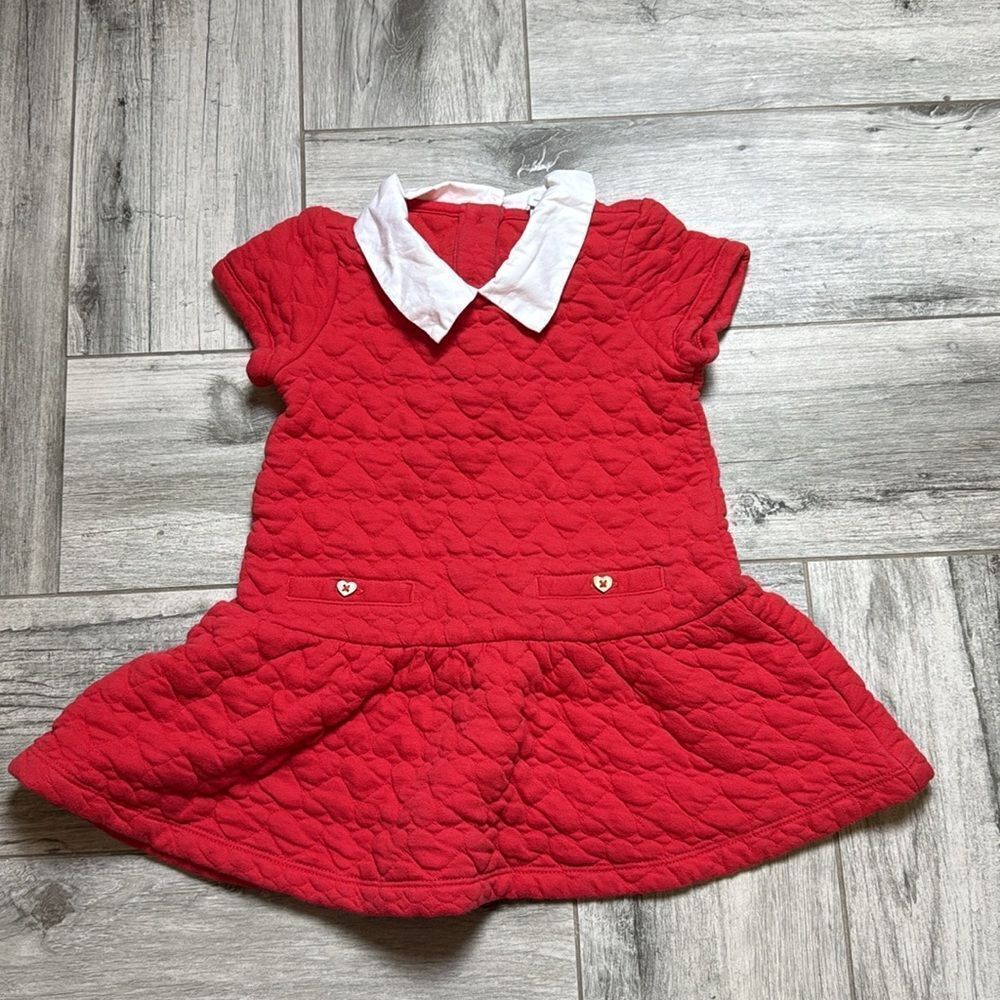 Janie and Jack Kids Red White Collar Short Sleeve quilted heart Dress Size 3